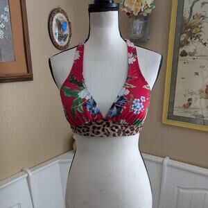 Venus Floral Bikini top with leopard print trim